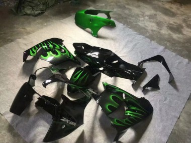 00-01 Glossy Black Green Flame ZX9R Motorcycle Fairings