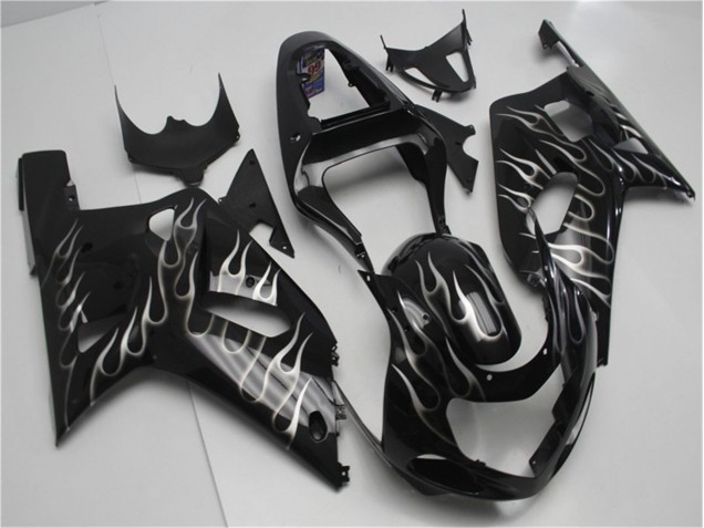 01-03 Black White Flame GSXR 600/750 Motorcycle Fairings