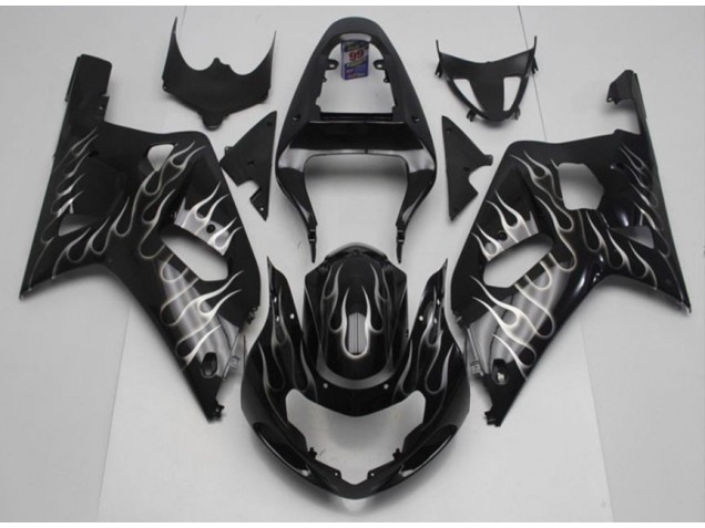 01-03 Black White Flame GSXR 600/750 Motorcycle Fairings