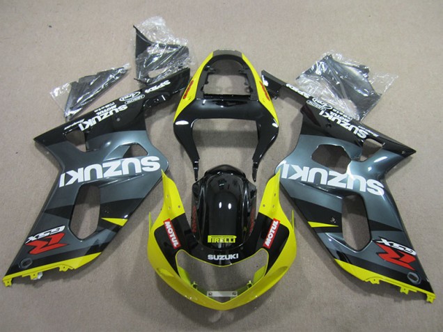 01-03 Black Yellow Motul GSXR 600 Motorcycle Fairings