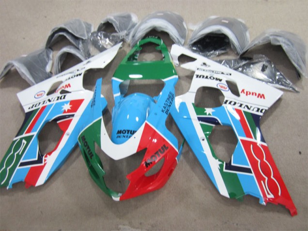 01-03 Blue Green White Motul GSXR 600 Motorcycle Fairings