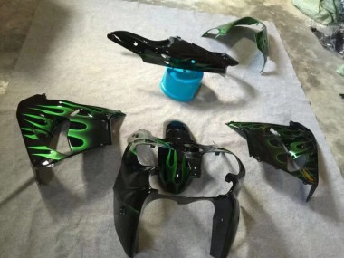 02-03 Glossy Black Green Flame ZX9R Motorcycle Fairings