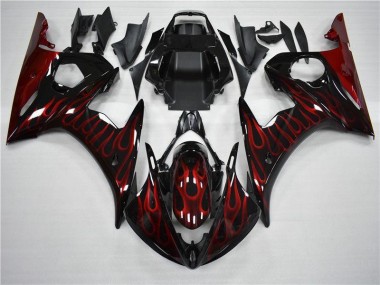 03-05 Black Red Flame YZF R6 Motorcycle Fairings