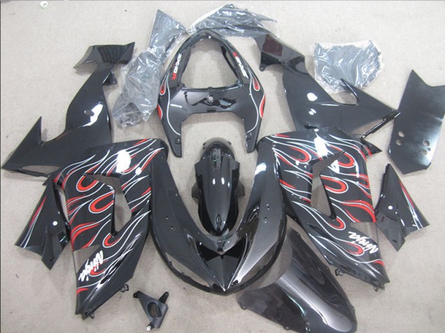06-07 Black Red White Flame Ninja ZX10R Motorcycle Fairings