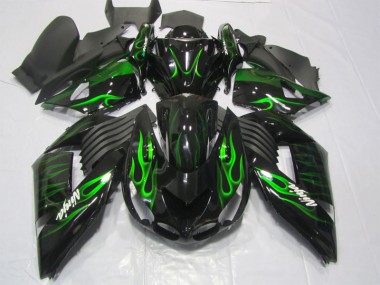 06-11 Black Green Flame Ninja ZX14R ZZR1400 Motorcycle Fairings