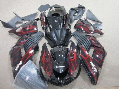 06-11 Black Red Flame Ninja ZX14R ZZR1400 Motorcycle Fairings