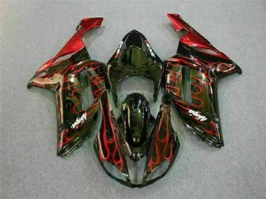 07-08 Black Red Flame ZX6R Motorcycle Fairings